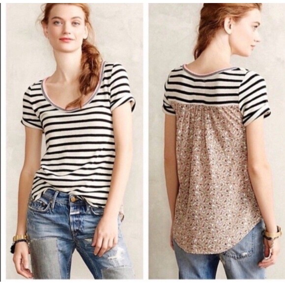Anthro Akemi Kin Striped Floral Stripe Tipperary Top Size Small - Picture 1 of 9